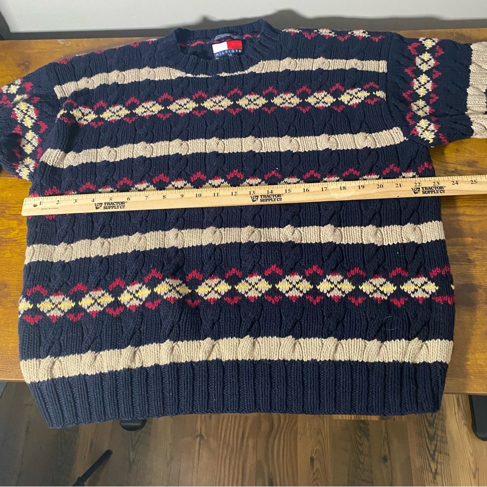 Vintage handknitted colorful cable knit Sweater men’s size large 100% cotton - Picture 6 of 7